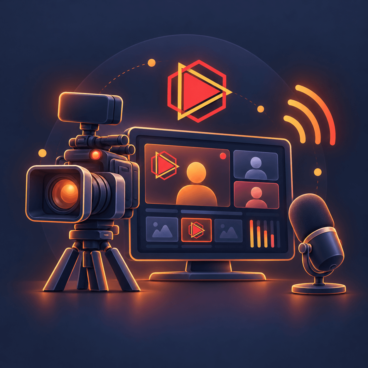 Wevent-branded live broadcast setup with a camera, microphone and video screen.